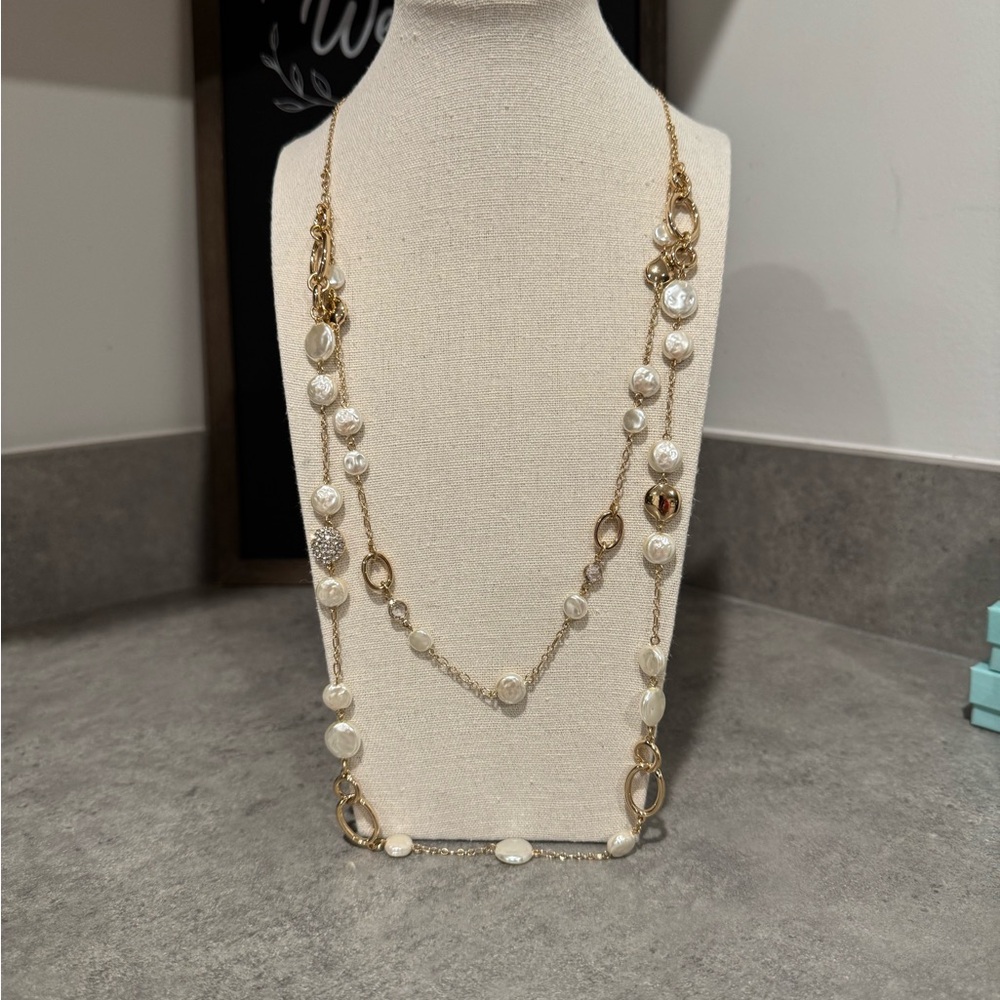 Anne Klein Gold Tone Faux Pearl Layered Adjustable Necklace! Brand New!!